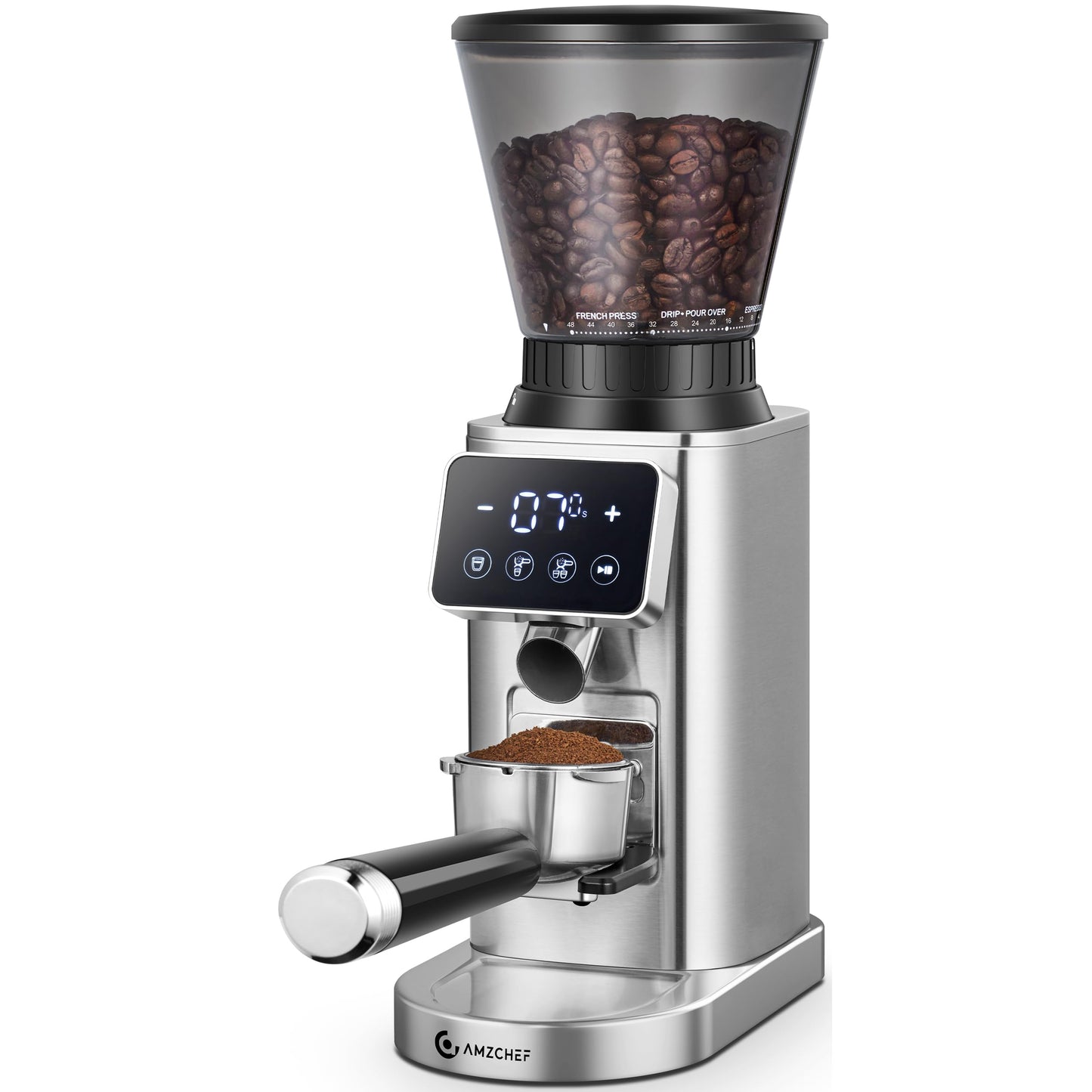 Conical Burr Coffee Grinder with 48 Grind Settings & Precision Timer