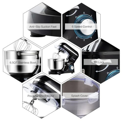 6.5QT Stand Mixer with 6-Speed Tilt-Head Design & Attachments