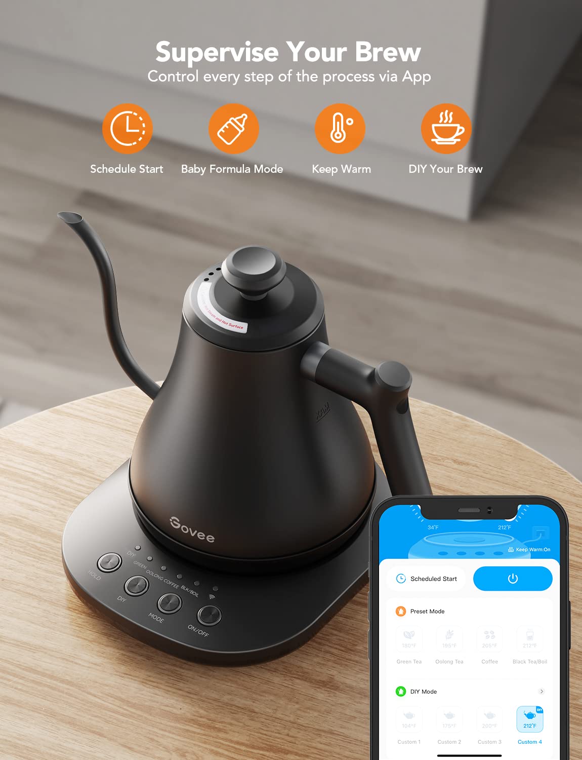 Smart Gooseneck Electric Kettle with WiFi Temperature Control