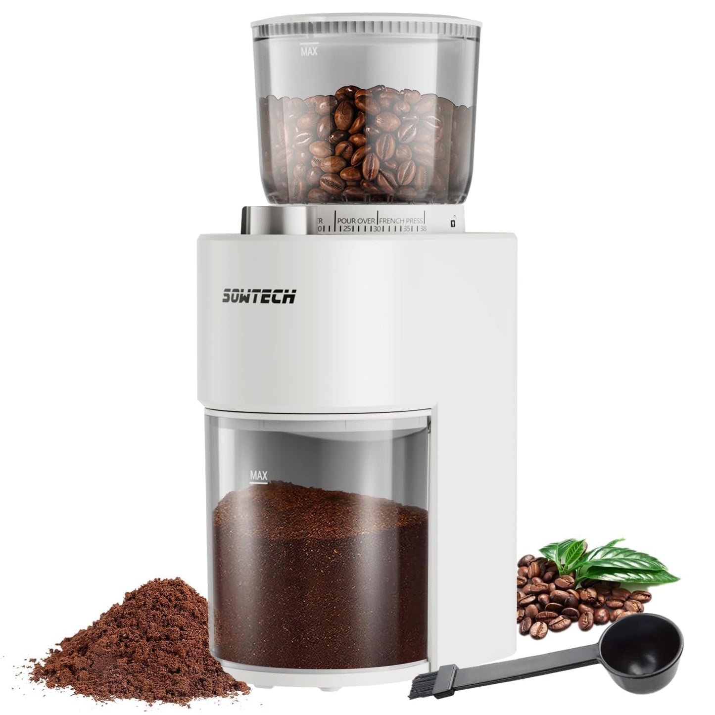 Conical Burr Coffee Grinder with 38 Grind Settings & Precision Timer