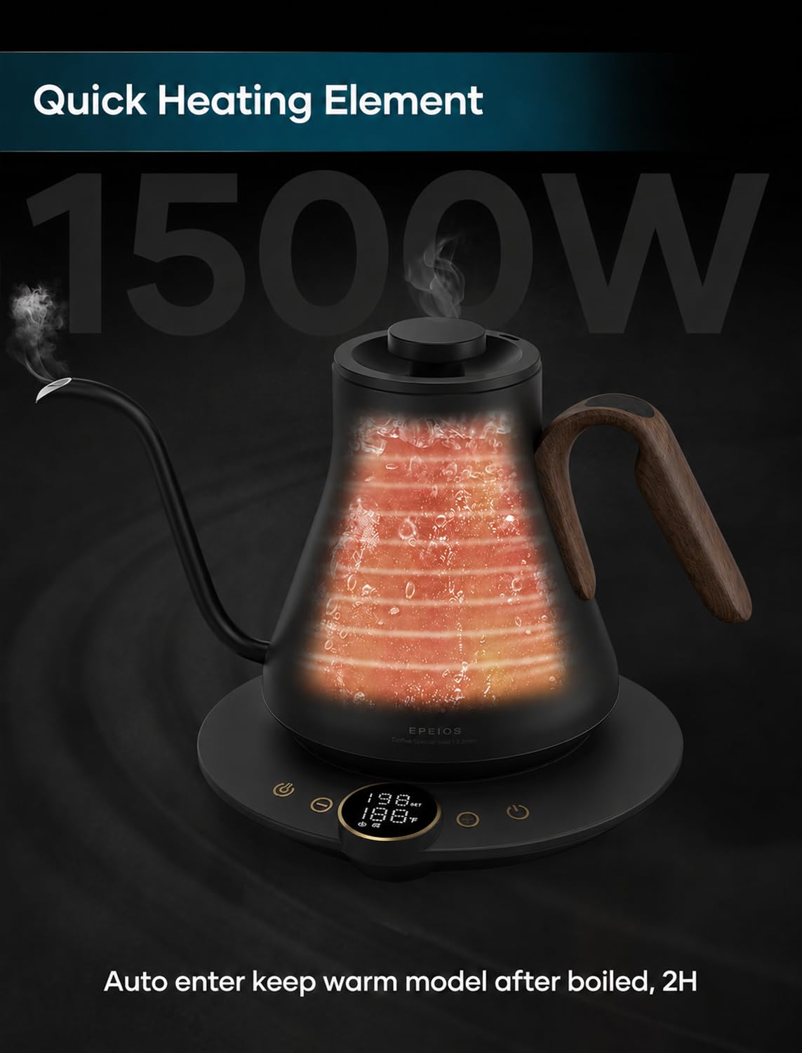 1500W Gooseneck Electric Kettle with Precise Temperature Control