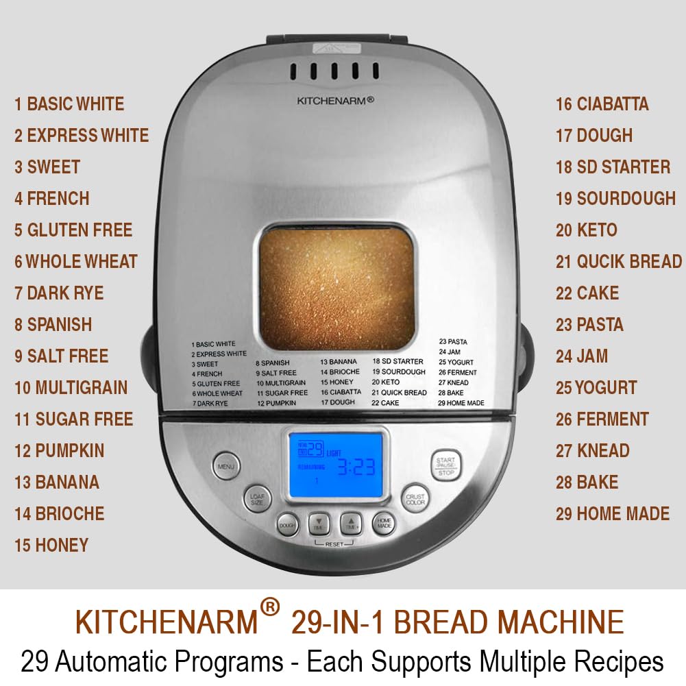 29-in-1 Smart Bread Maker with Gluten-Free & Custom Cycles