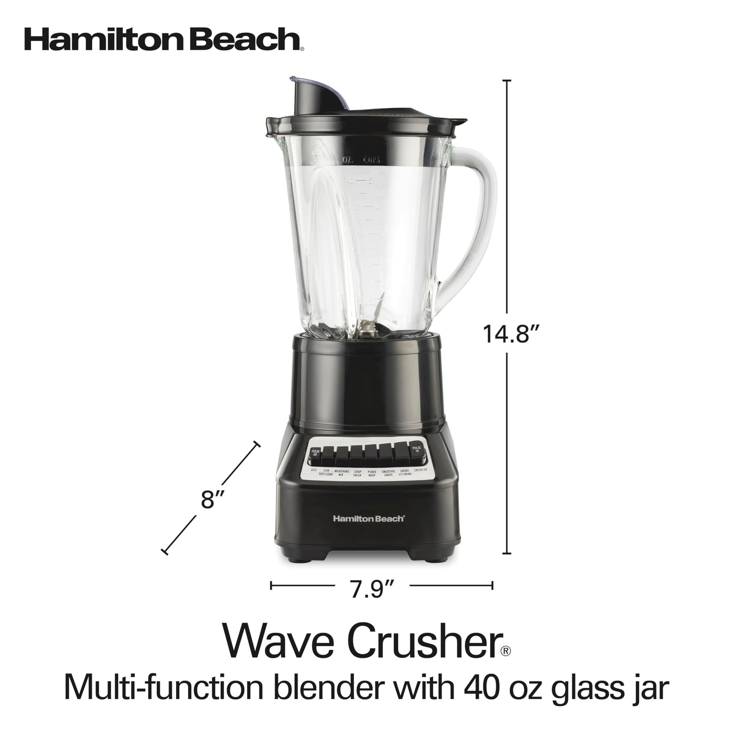 Hamilton Beach Wave Crusher Blender with 40 Oz Glass Jar and 14 Functions for Puree