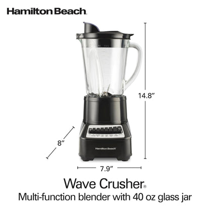 Hamilton Beach Wave Crusher Blender with 40 Oz Glass Jar and 14 Functions for Puree