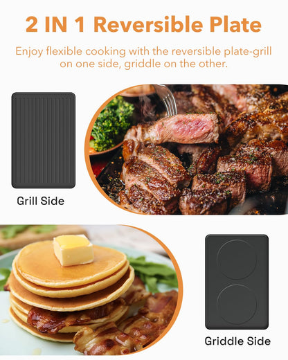 Electric Raclette Grill with Reversible Plate & 8 Warming Trays
