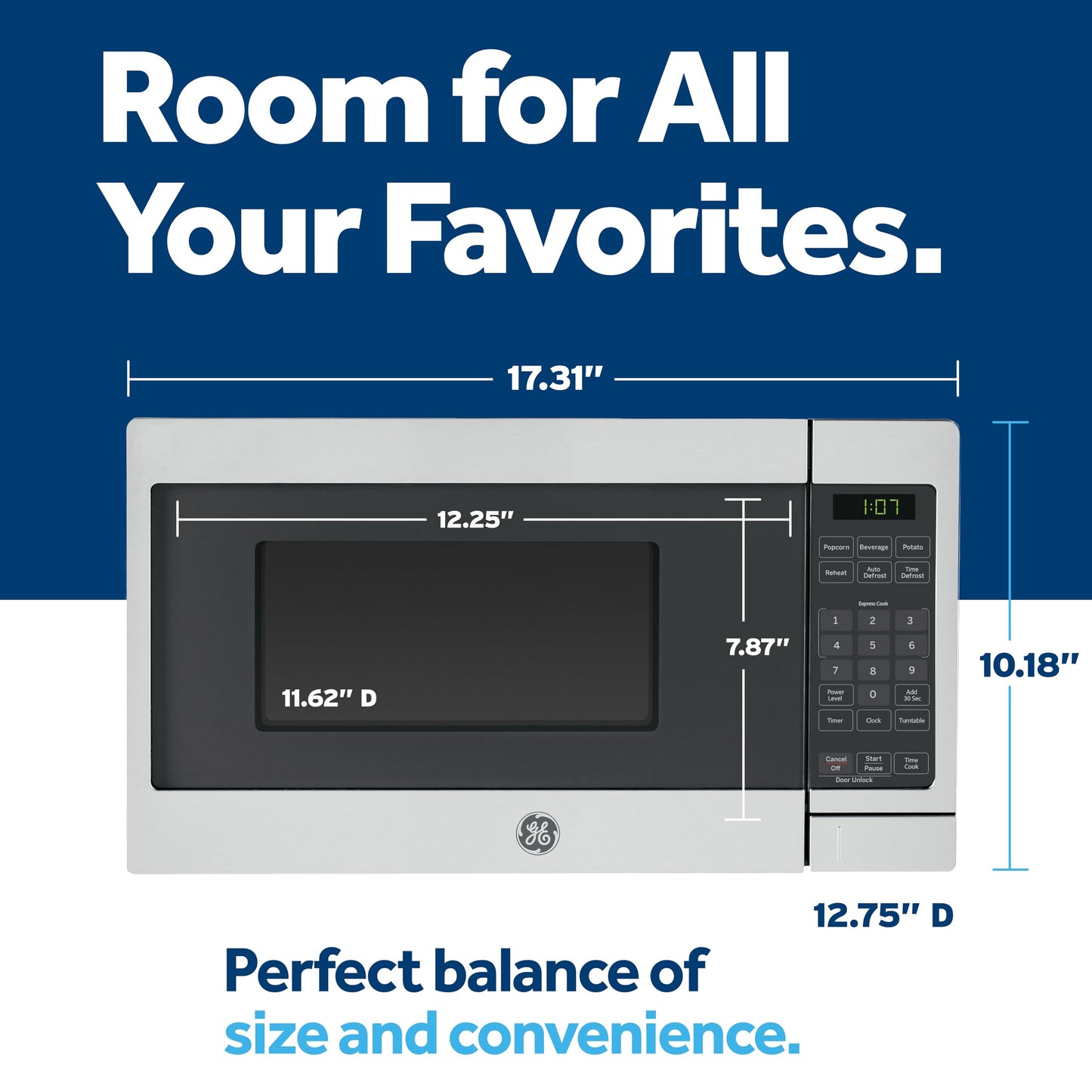 0.7 Cu Ft Compact Countertop Microwave Oven with Auto Cooking Settings