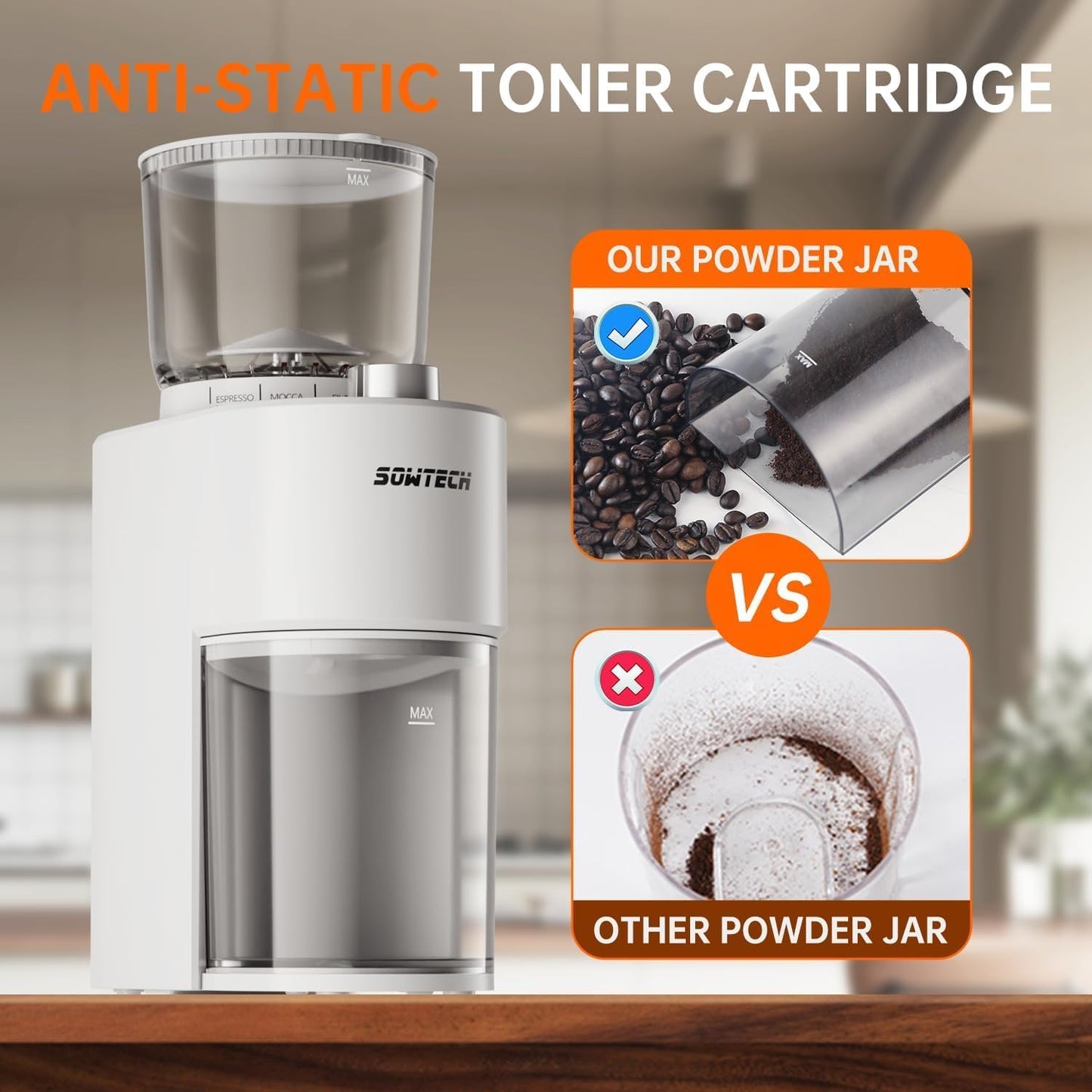 Conical Burr Coffee Grinder with 38 Grind Settings & Precision Timer