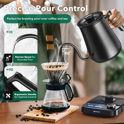 1200W Gooseneck Electric Kettle with Temperature Control & Timer