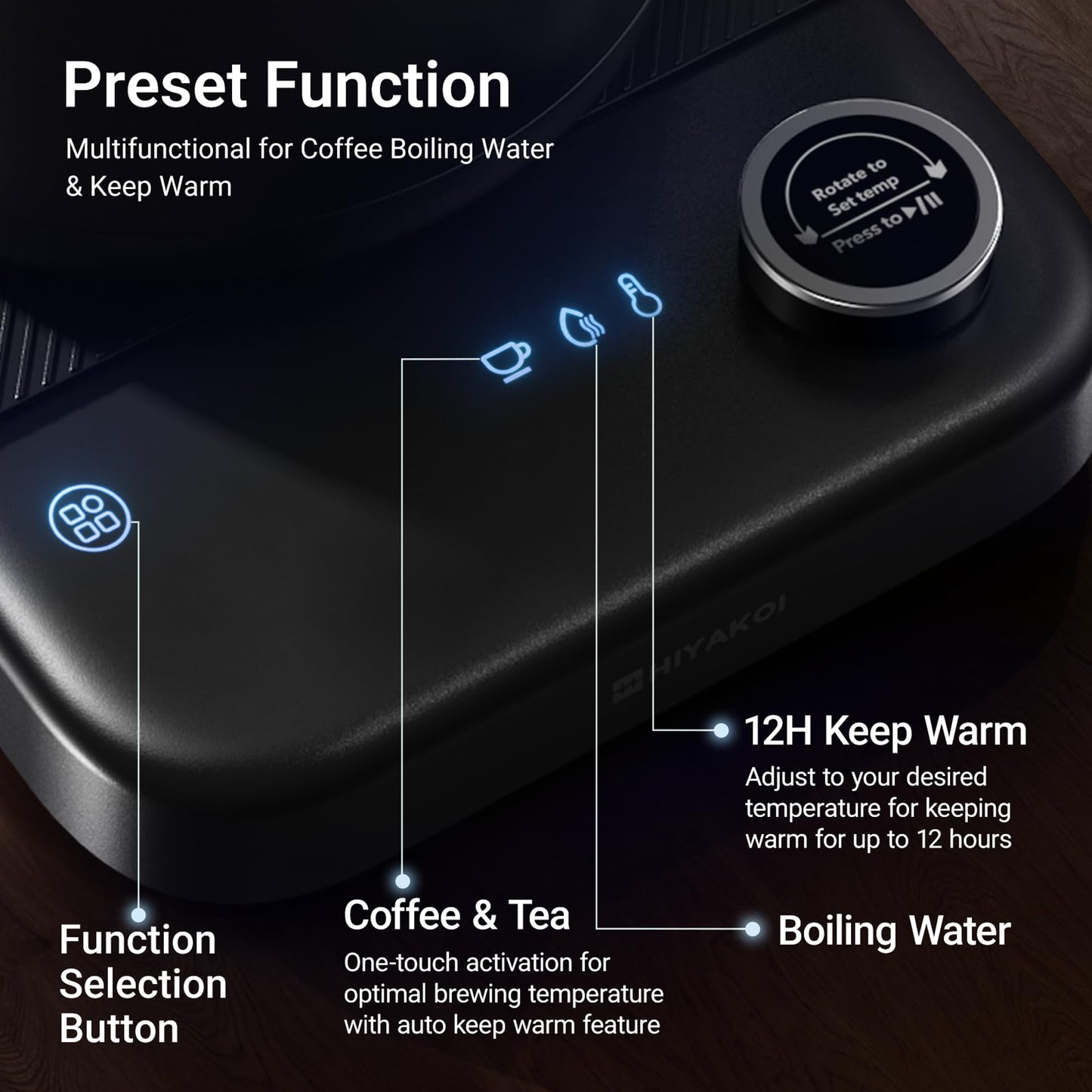 1200W Gooseneck Electric Kettle with Temperature Control & Timer