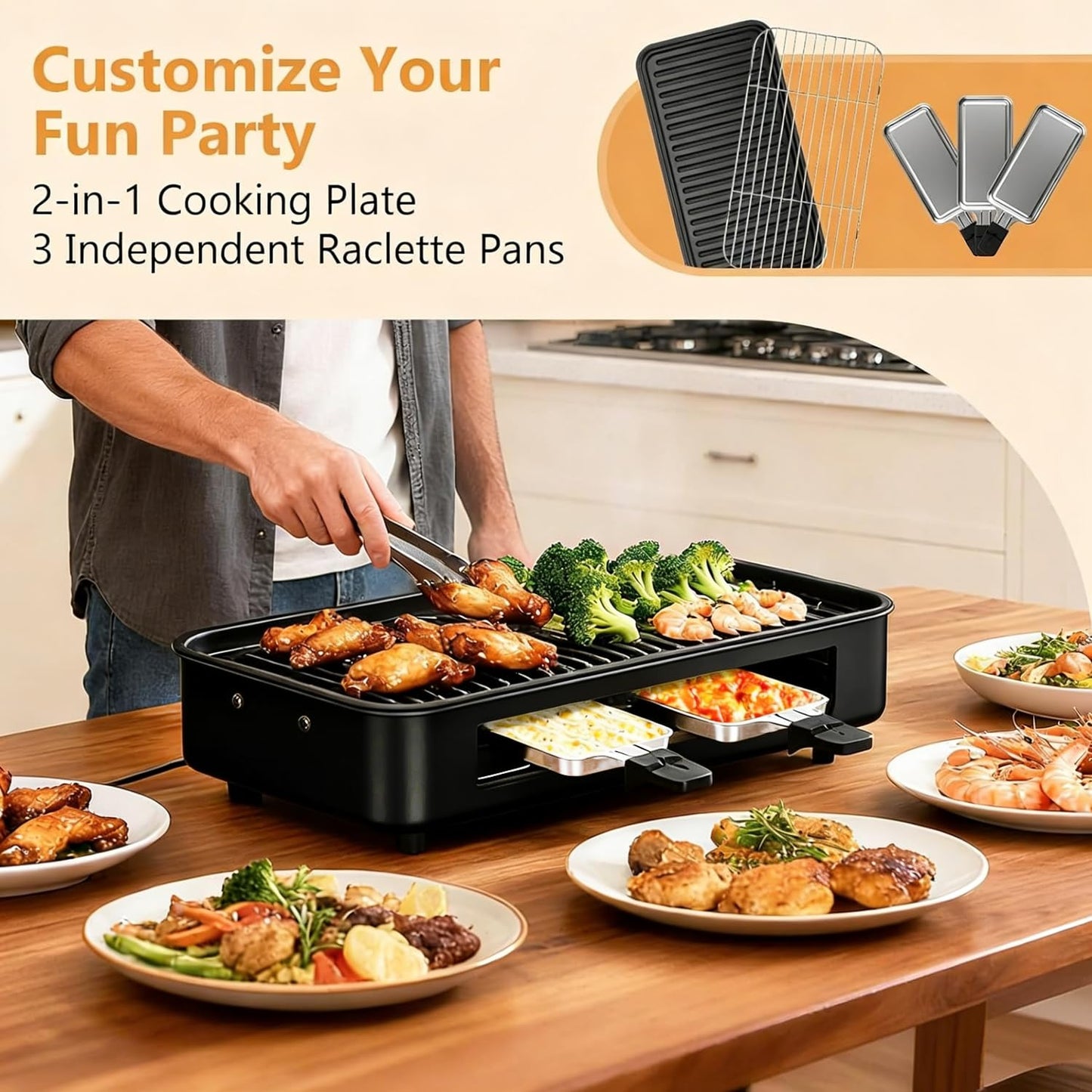 1500W Smokeless Indoor Electric Grill & Griddle with Temperature Control