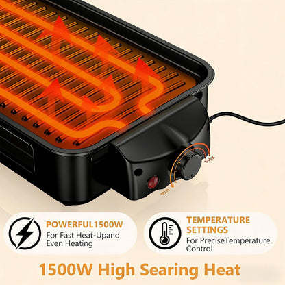 1500W Smokeless Indoor Electric Grill & Griddle with Temperature Control
