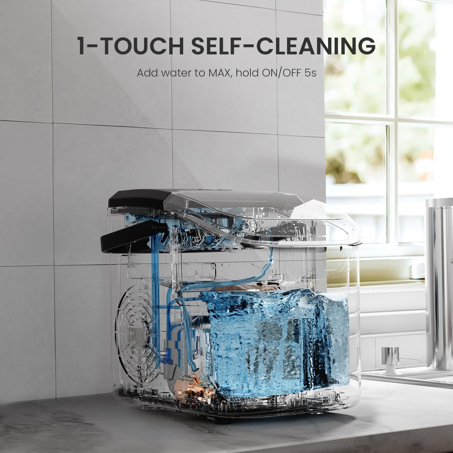 Portable Countertop Ice Maker with Self-Cleaning Function & Scoop