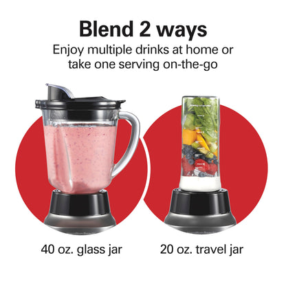 800W Blender with 40oz Glass Jar & Portable Travel Cup