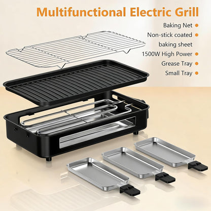 1500W Smokeless Indoor Electric Grill & Griddle with Temperature Control