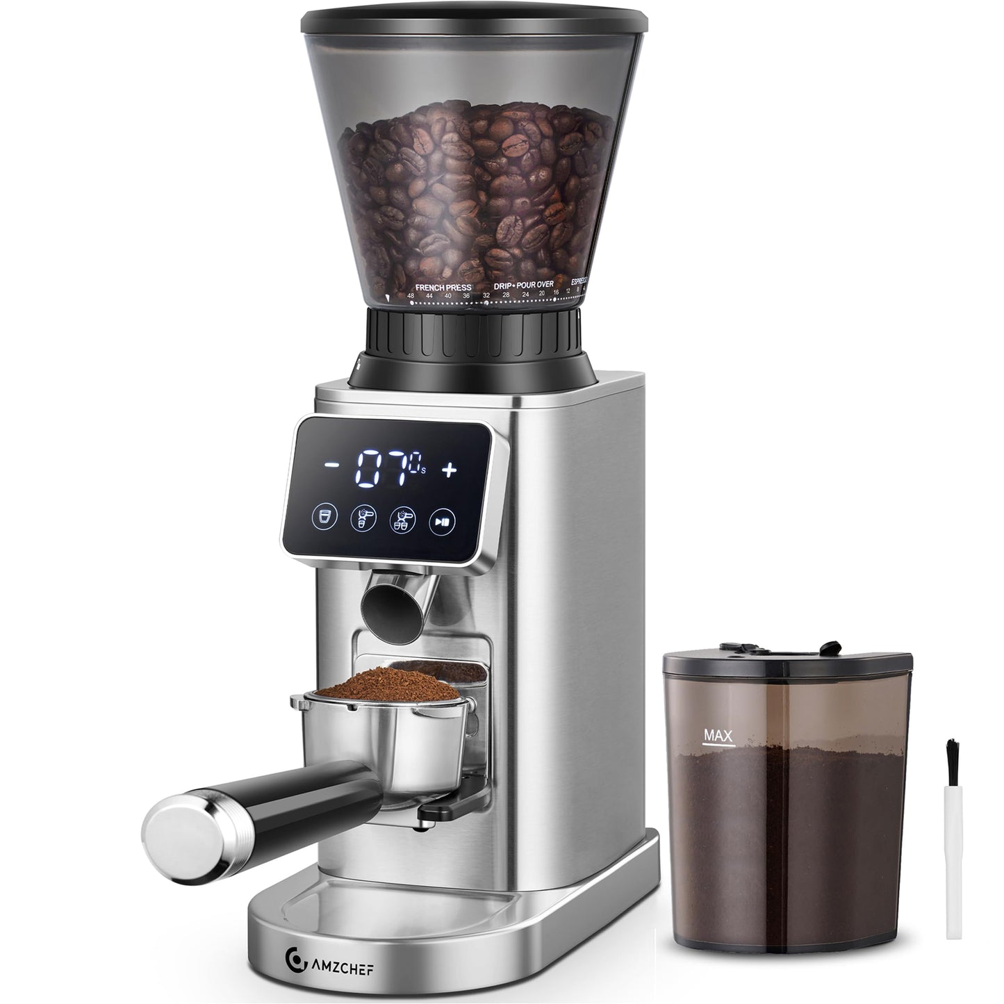 Conical Burr Coffee Grinder with 48 Grind Settings & Precision Timer