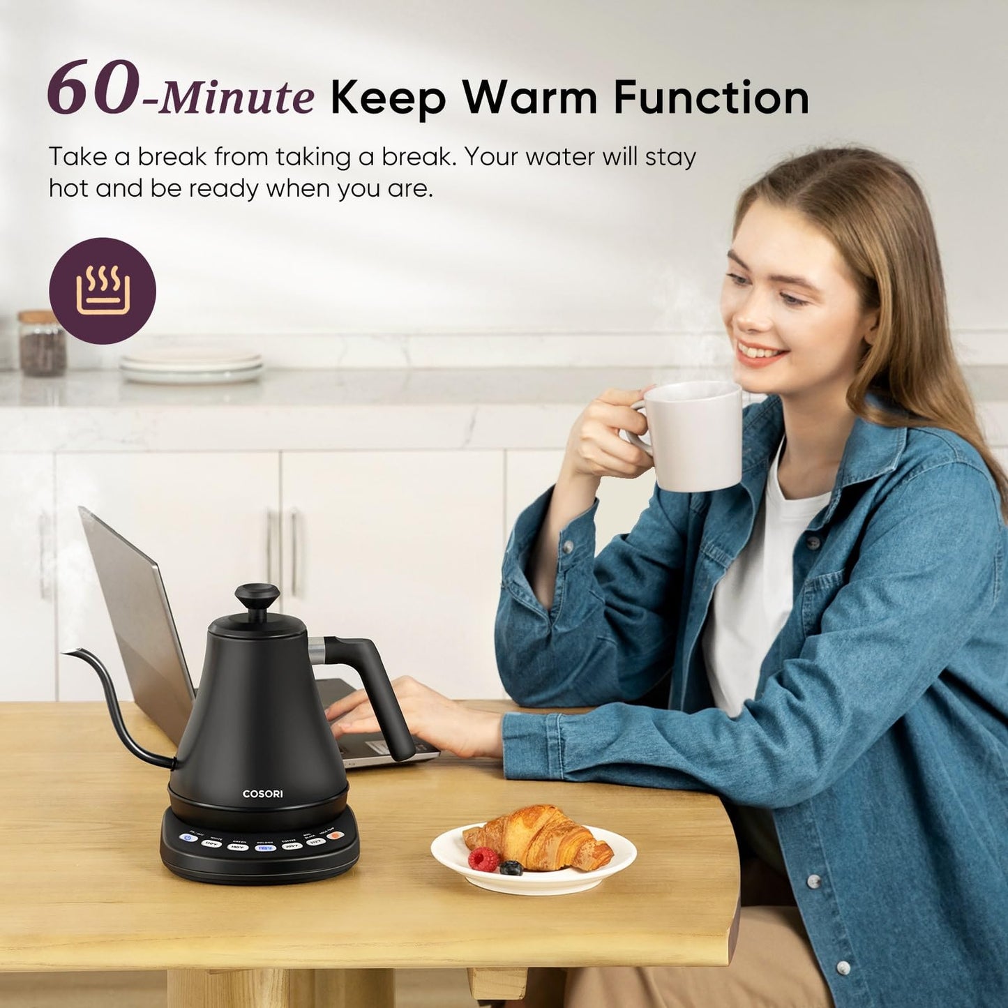 Smart Gooseneck Electric Kettle with Variable Temperature Control
