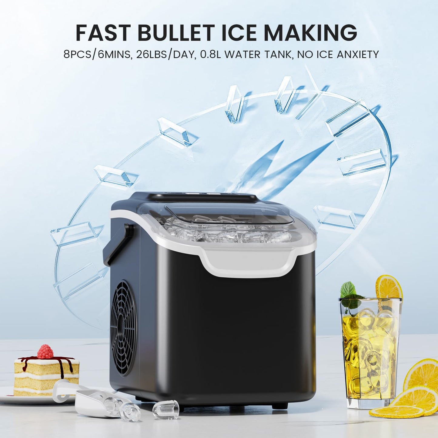 Portable Countertop Ice Maker with Self-Cleaning Function & Scoop