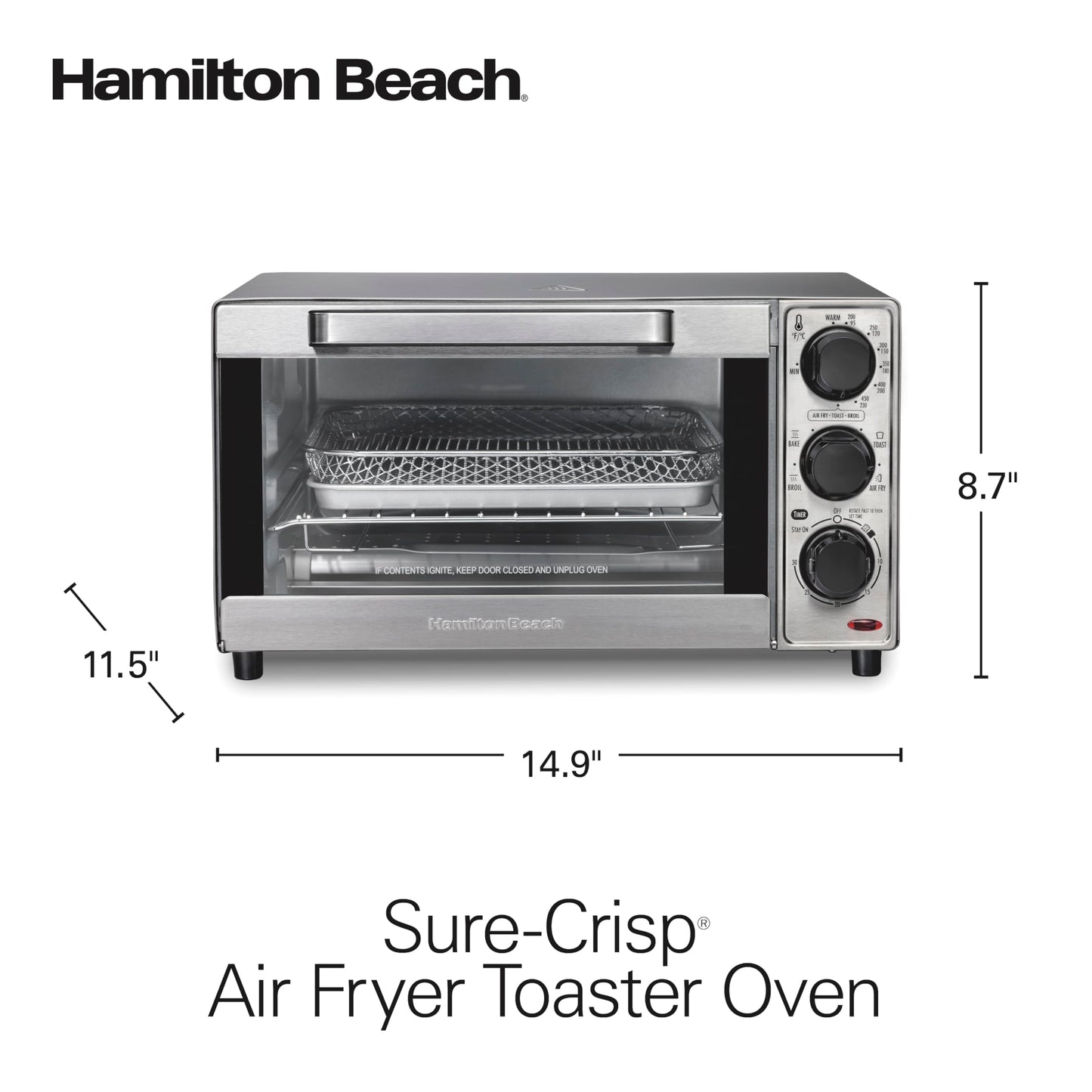 Air Fryer Toaster Oven Combo, 4-Slice Stainless Steel