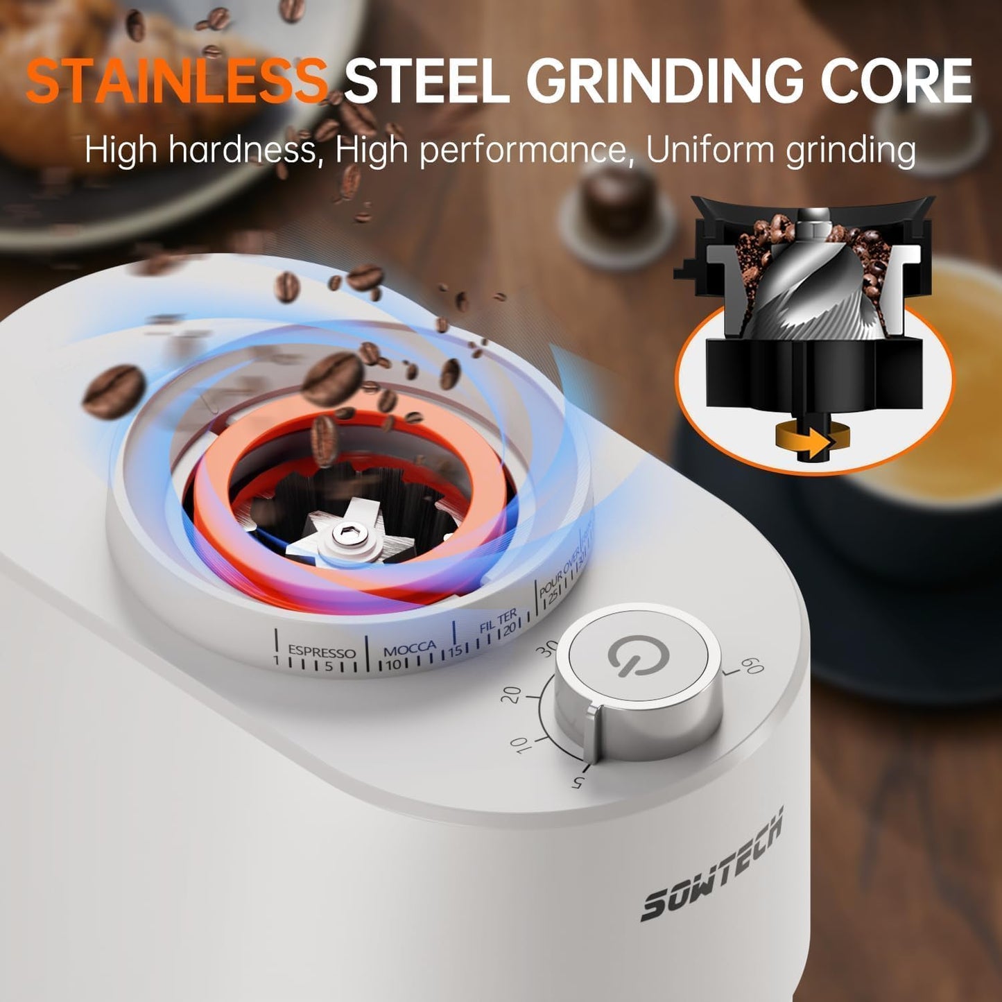 Conical Burr Coffee Grinder with 38 Grind Settings & Precision Timer