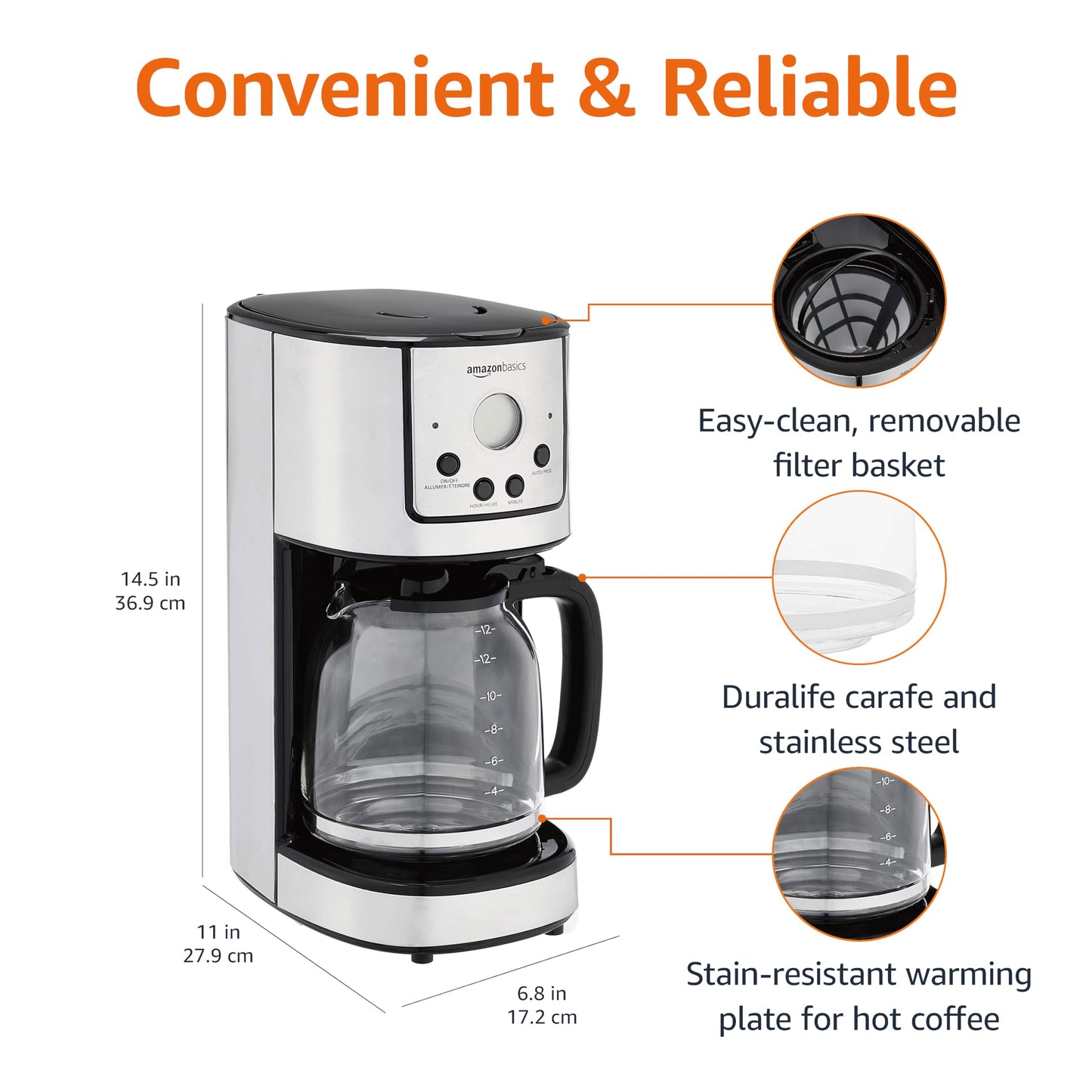 12-Cup Programmable Coffee Maker with Stainless Steel Carafe
