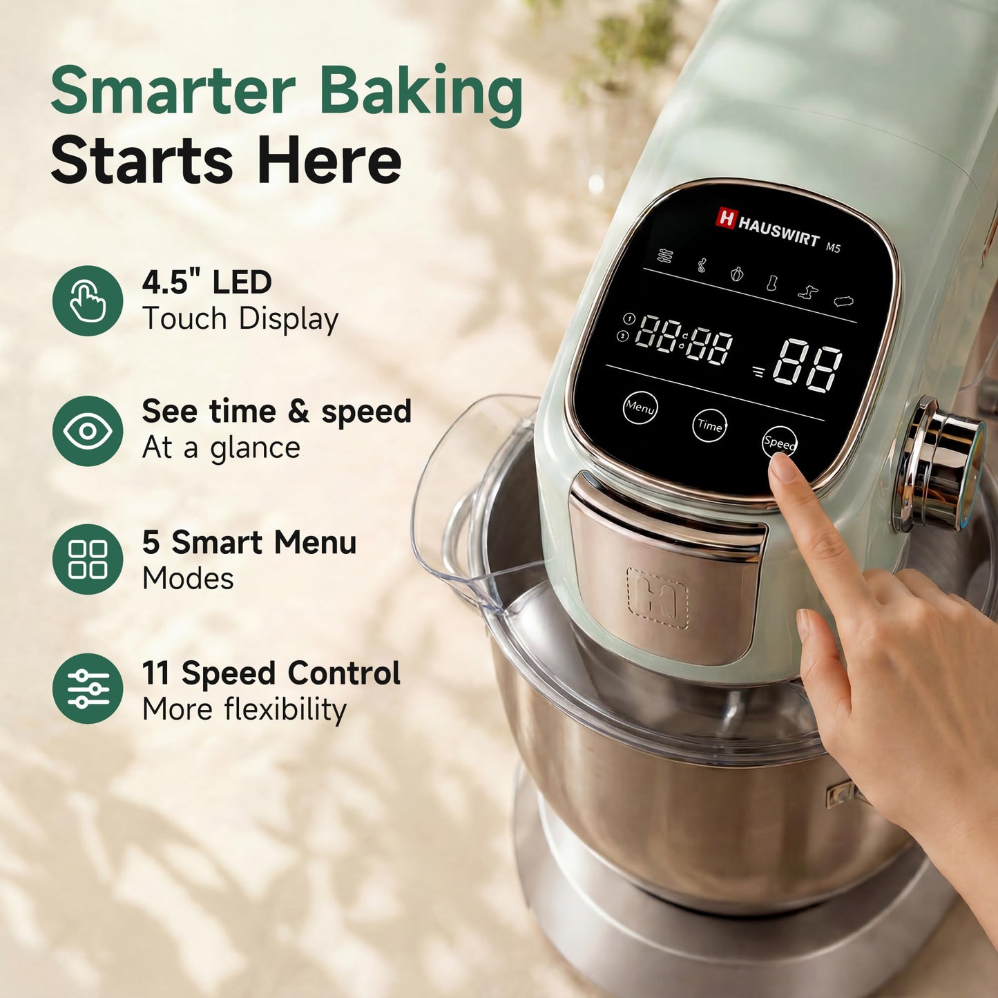 5.3QT Stand Mixer with LED Touch Screen & 11-Speed Control
