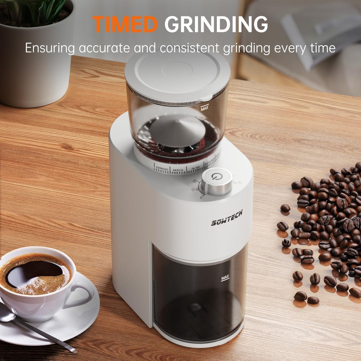 Conical Burr Coffee Grinder with 38 Grind Settings & Precision Timer