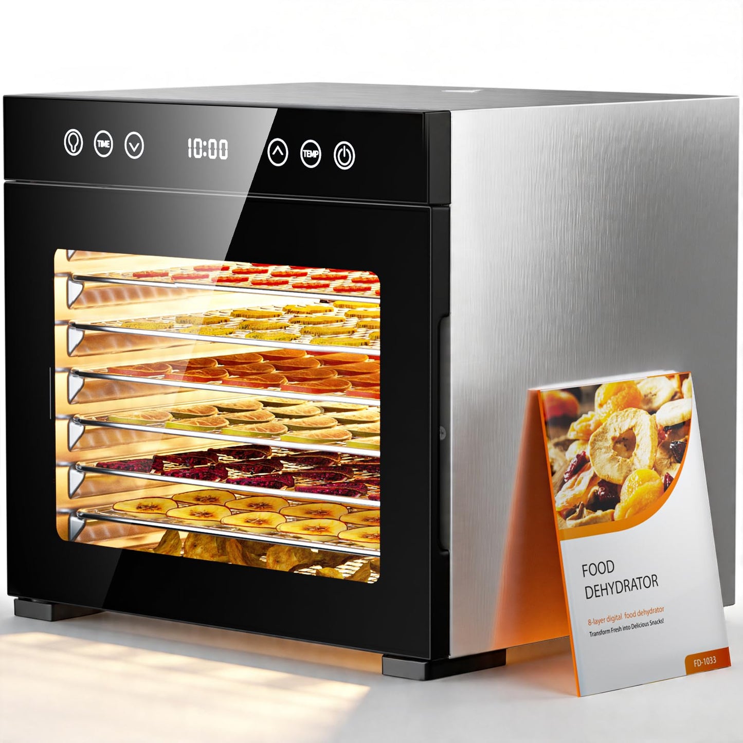 8-Tray Stainless Steel Food Dehydrator with Adjustable Temperature & Timer