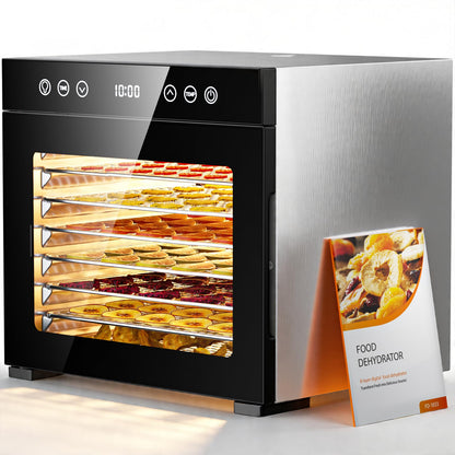 8-Tray Stainless Steel Food Dehydrator with Adjustable Temperature & Timer