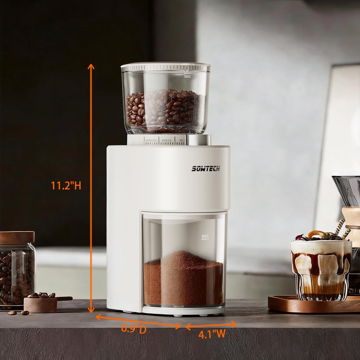 Conical Burr Coffee Grinder with 38 Grind Settings & Precision Timer