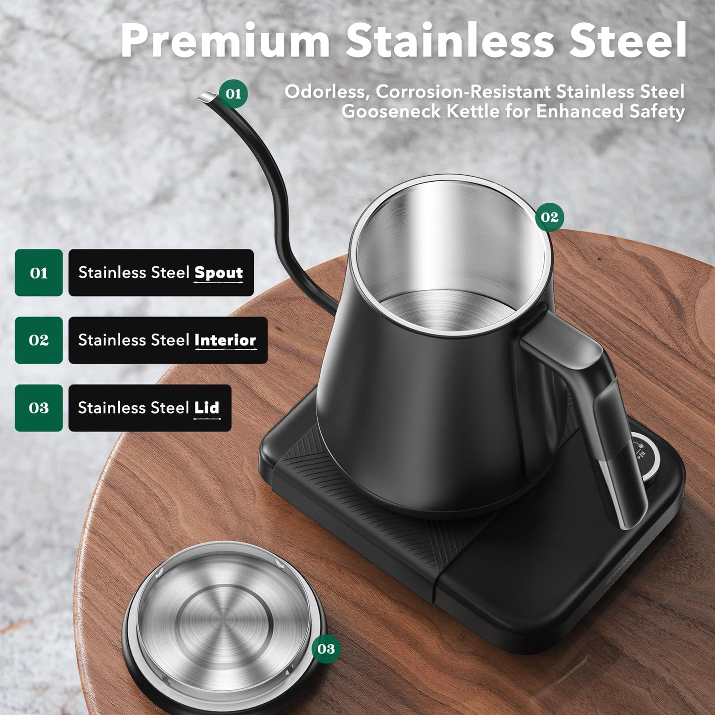 1200W Gooseneck Electric Kettle with Temperature Control & Timer