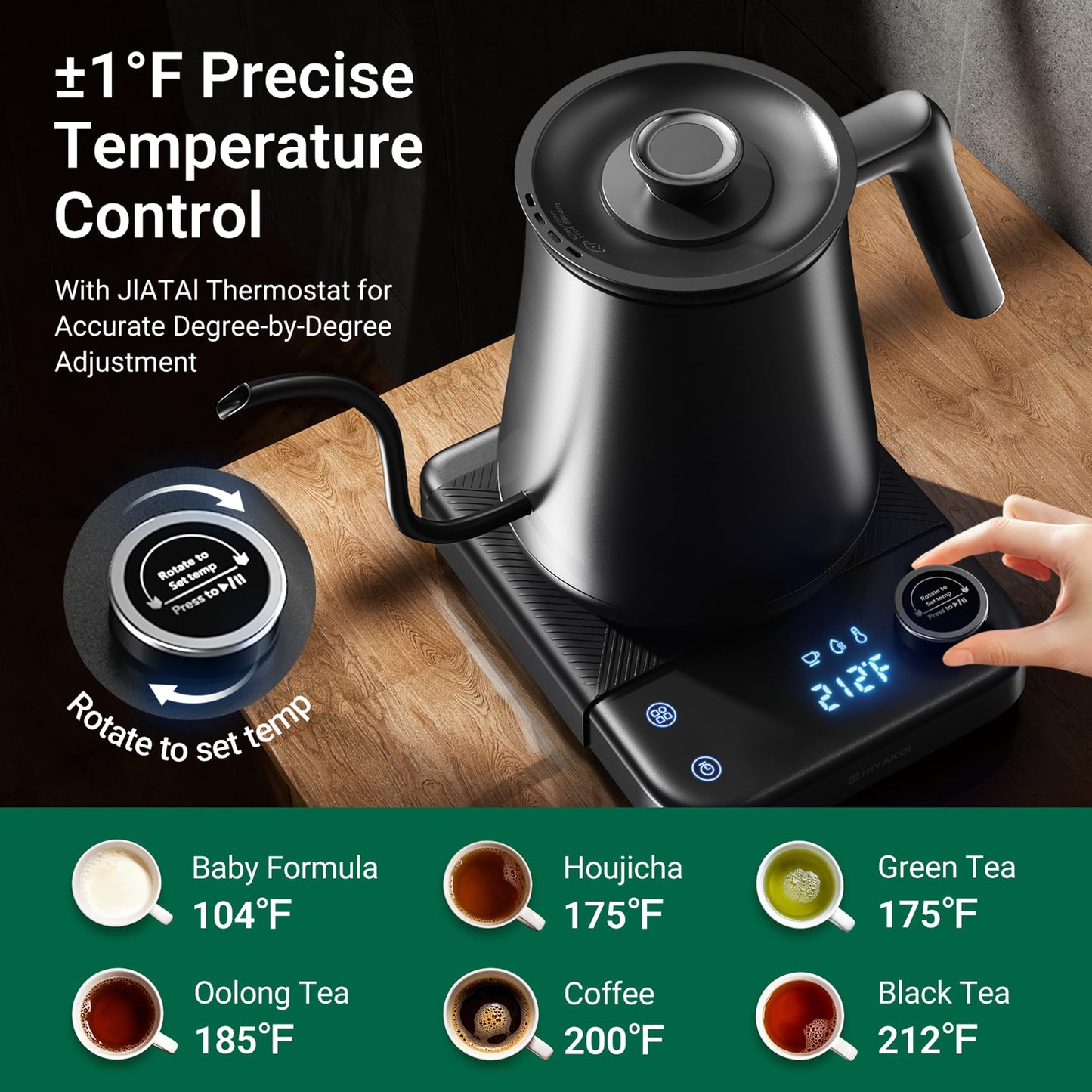 1200W Gooseneck Electric Kettle with Temperature Control & Timer