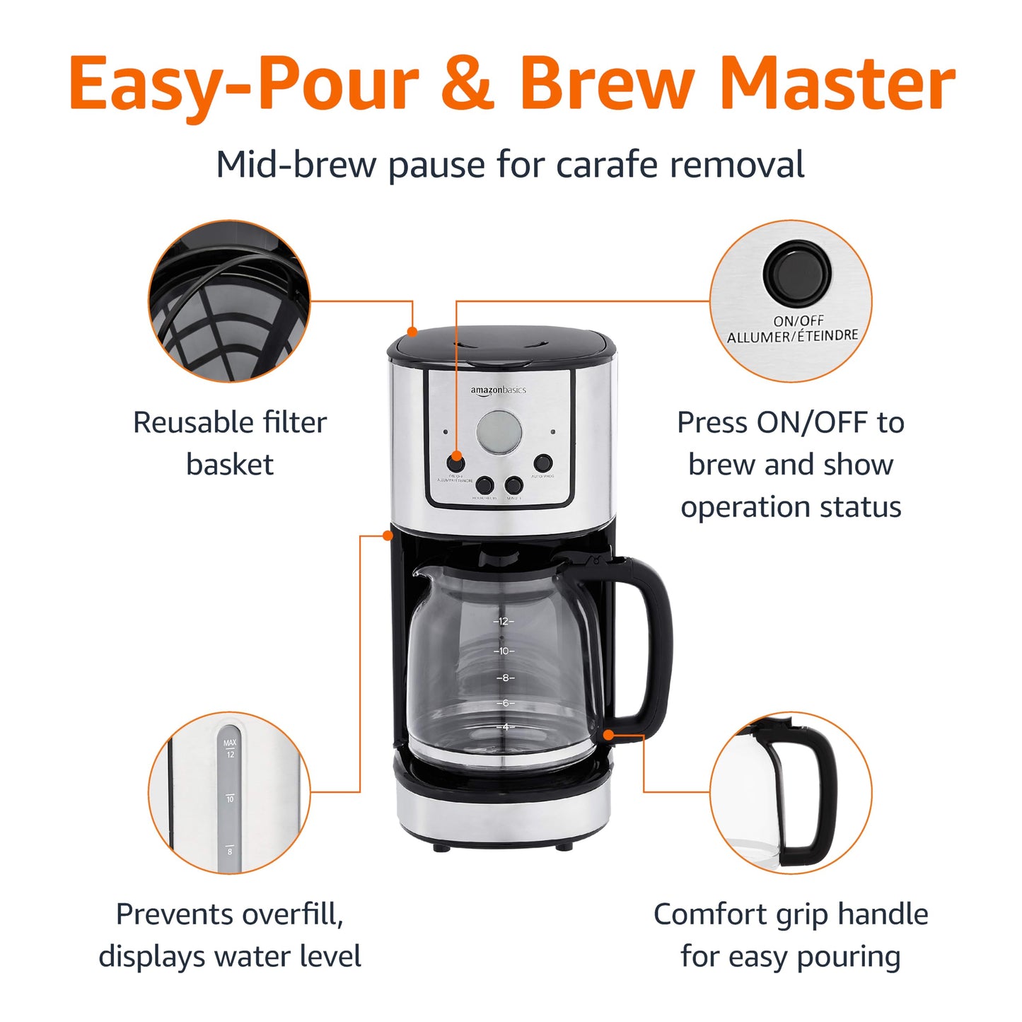 12-Cup Programmable Coffee Maker with Stainless Steel Carafe