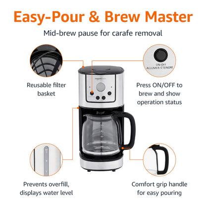 12-Cup Programmable Coffee Maker with Stainless Steel Carafe