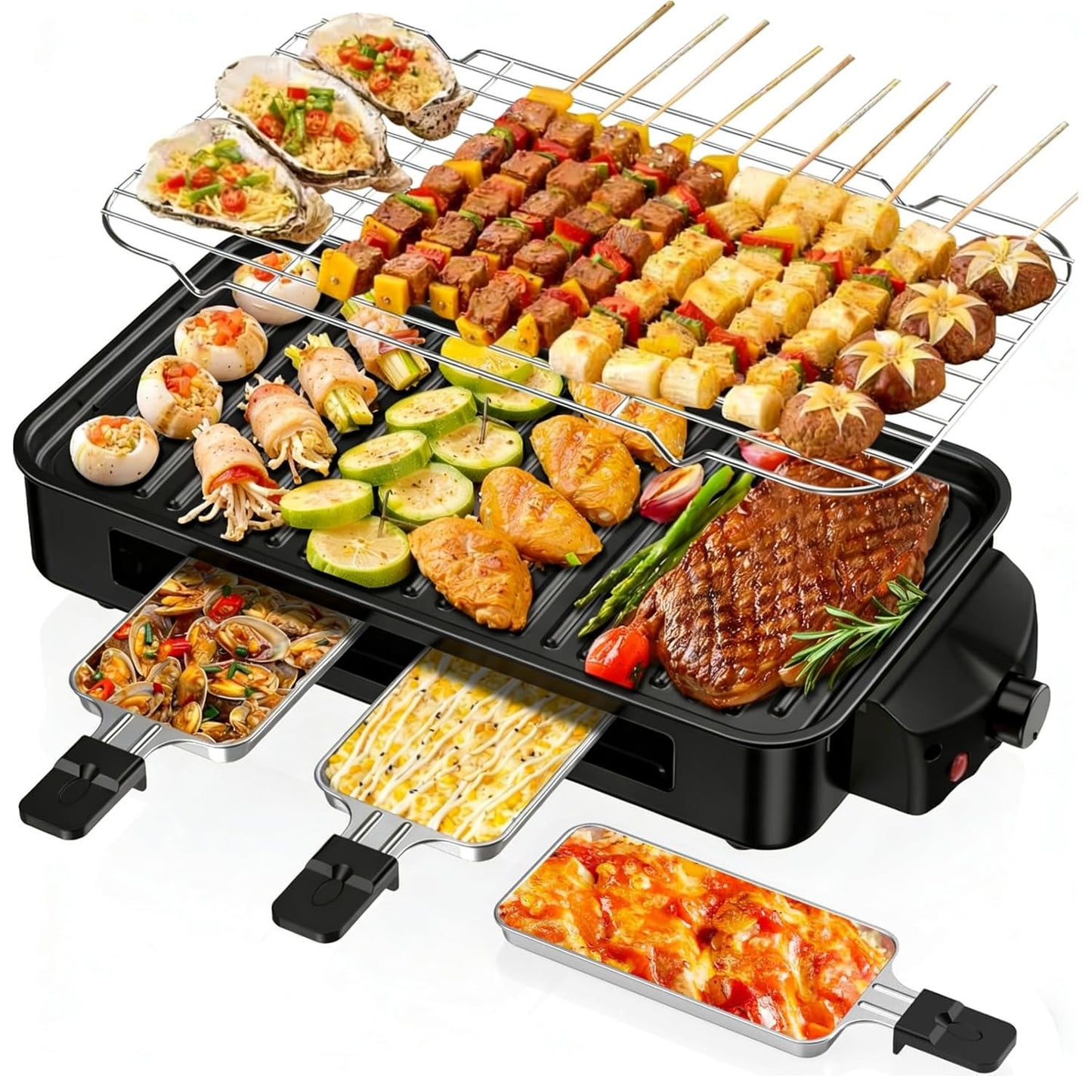 1500W Smokeless Indoor Electric Grill & Griddle with Temperature Control