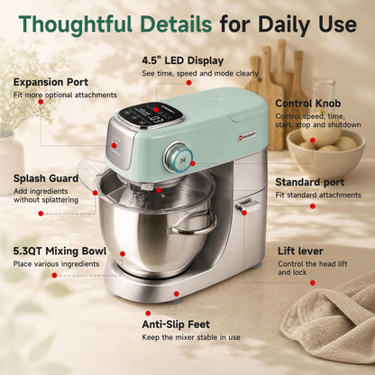 5.3QT Stand Mixer with LED Touch Screen & 11-Speed Control