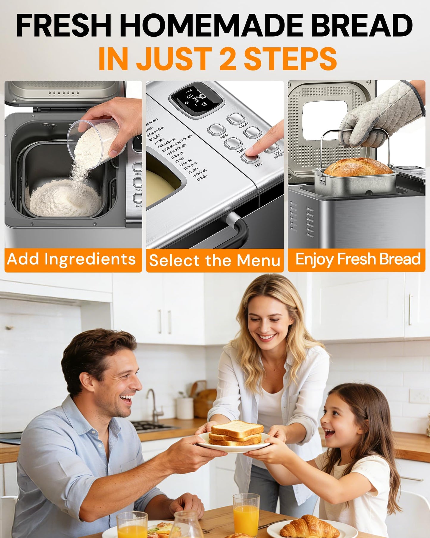 2LB Automatic Bread Maker with 17 Programs & 15H Timer