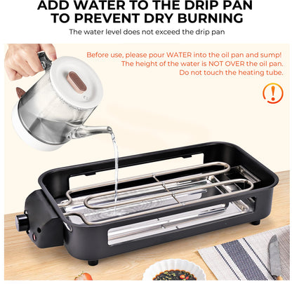1700W Smokeless Indoor Electric Grill with Removable Nonstick Plate