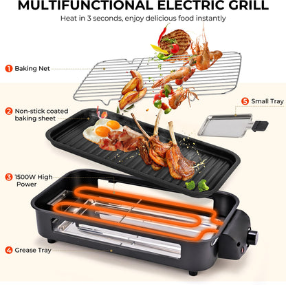 1700W Smokeless Indoor Electric Grill with Removable Nonstick Plate