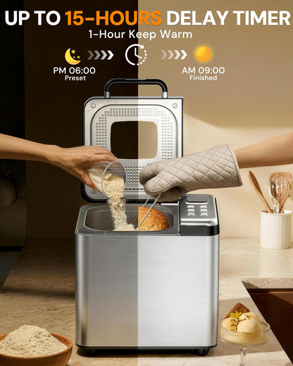 2LB Automatic Bread Maker with 17 Programs & 15H Timer