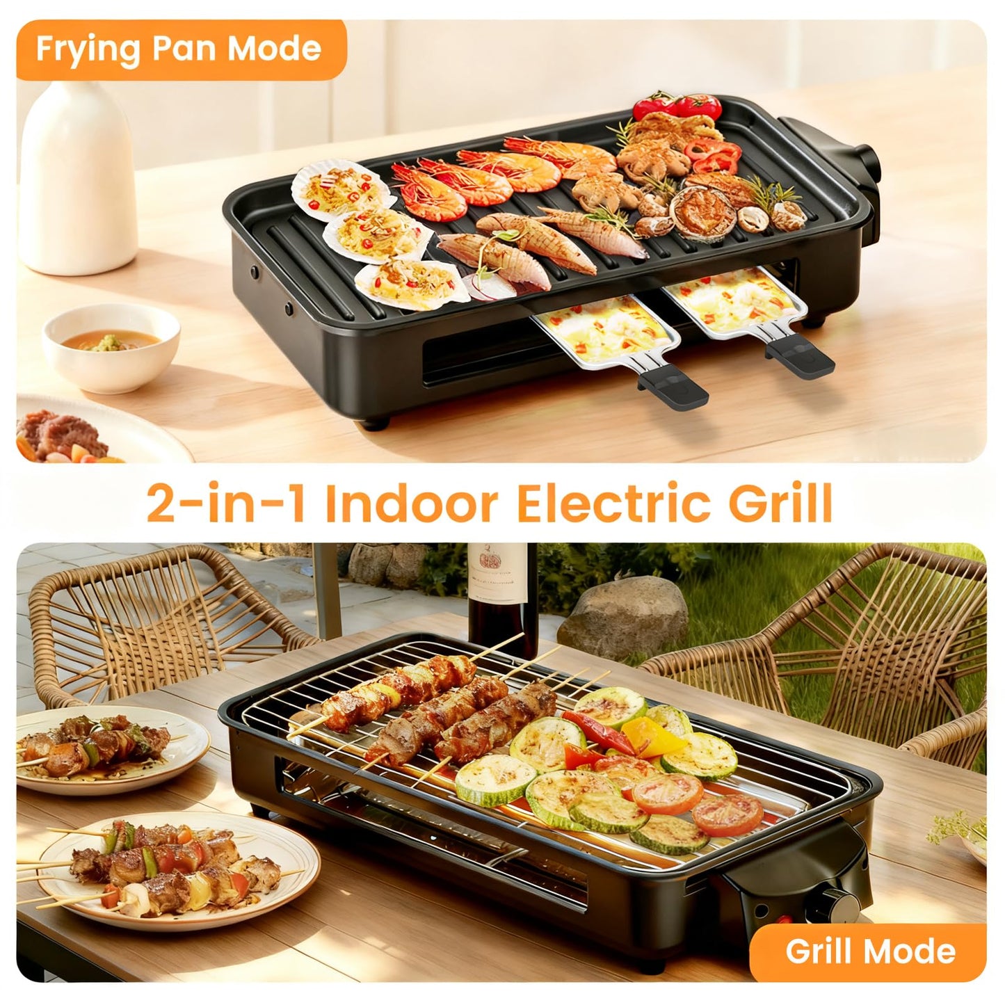2-in-1 Smokeless Indoor Electric Grill & Griddle with Nonstick Plate