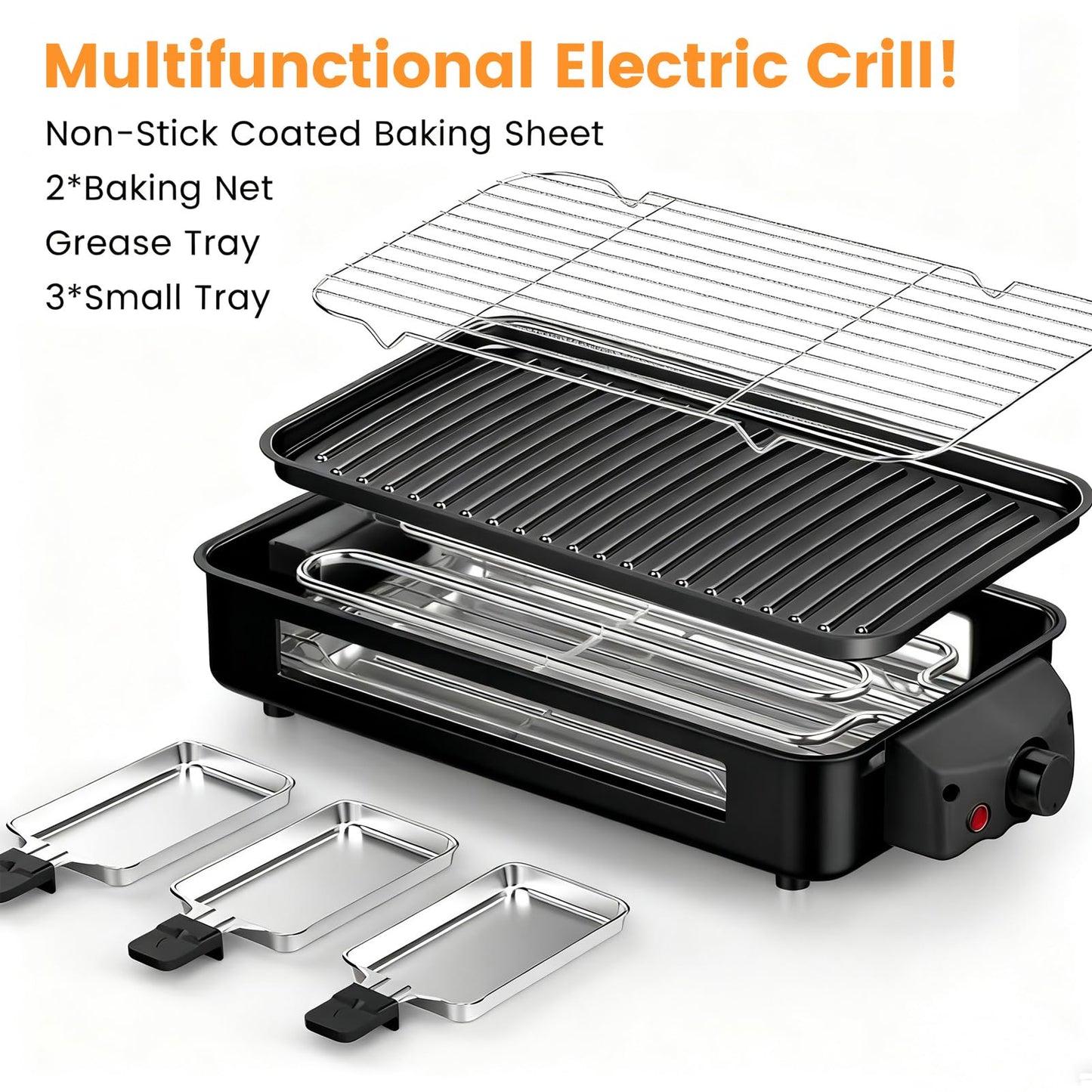 2-in-1 Smokeless Indoor Electric Grill & Griddle with Nonstick Plate
