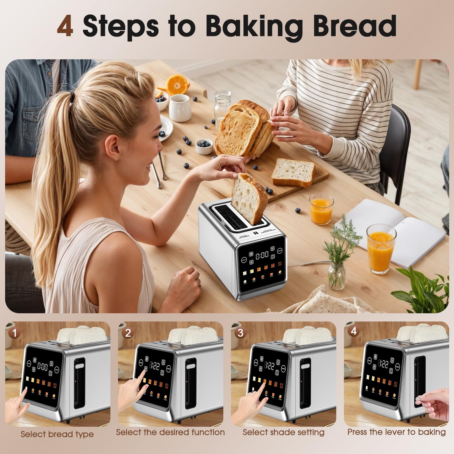 4-Slice Touch Screen Toaster with Smart Presets & Bagel Mode