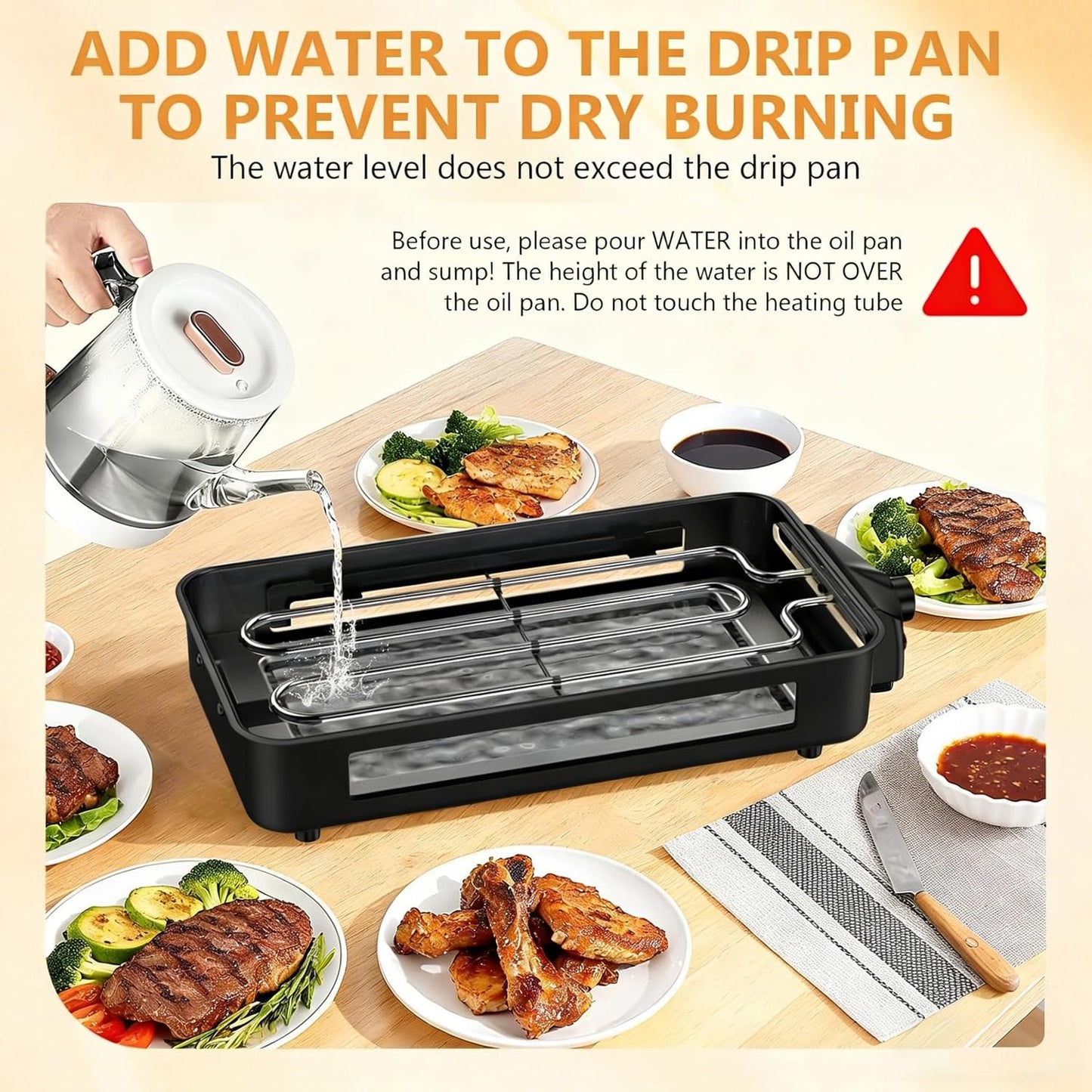 1500W Smokeless Indoor Electric Grill & Griddle with Temperature Control