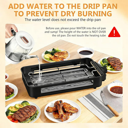 1500W Smokeless Indoor Electric Grill & Griddle with Temperature Control