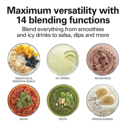 Hamilton Beach Wave Crusher Blender with 40 Oz Glass Jar and 14 Functions for Puree
